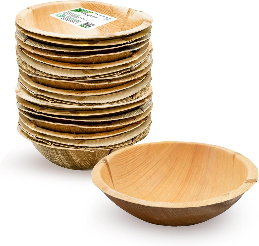 ECODECO Palm Leaf Serving Bowls - 25 pcs 8.5 Inch Large 40 Oz Natural Deep Plates - Disposable Like Bamboo Party Plates