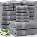 LANE LINEN Luxury 24 PCs Bath Towels Set - 100% Ring Spun Cotton Towels for Bathroom - Quick Dry, Soft & Absorbent, Perfect for Kids, Guest & Everyday Use - Oeko Tex Certified -Space Grey