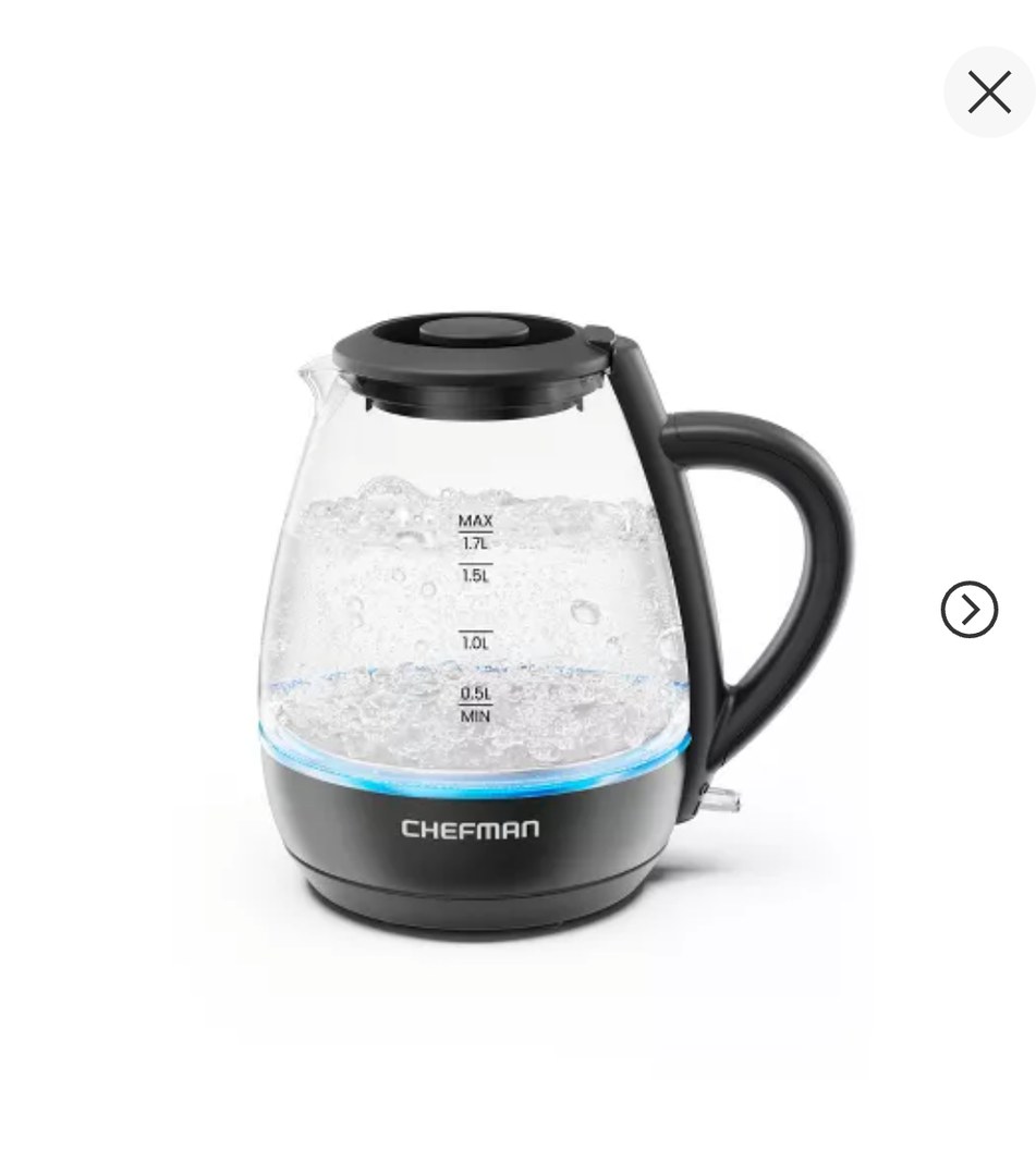 Chefman 1.7-Liter Electric Tea Kettle w/ Borosilicate Glass and Automatic Shutoff - Black