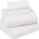 Sleepdown 100% Cotton Flannel Sheets Queen Size - Super Soft Heavyweight Double Brushed Anti-Pill Flannel Queen Sheets - 16" Deep Pocket Queen Fitted Sheet X2 Side Pockets (Queen, White Pin Stripe)
