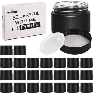 2 oz Glass Jars with Lids, Round Airtight Cosmetic Jars with Inner Liners, Empty Containers for Lotions, Ointments, Candle Making, Creams, DIY Projects (24 Pack, Black Frosted)