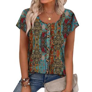 WIHOLL Womens Summer Tops Cap Short Sleeve Shirts Button Down Blouses U Neck T Shirts Fashion Clothing (Large)