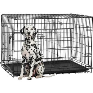 FDW Extra Large Dog Crate Dog Kennel Cage with Double Door,48 inch Folding Metal Wire Dog Cage with Removable Tray&Divider Panel,Pet Crate for Large Dogs,Black