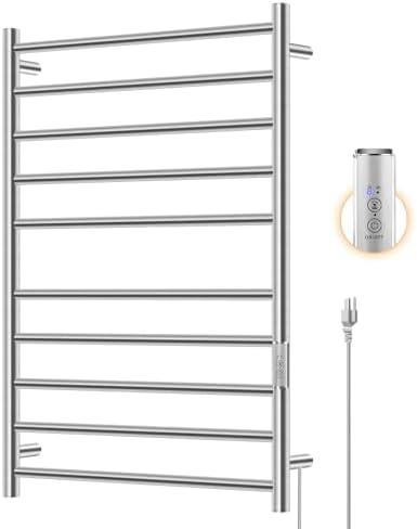 Wall Mounted Towel Warmer 12 Bars with Plug-in and Hardwired Options 3 Working Modes Brushed Stainless Steel 21” W 34” H