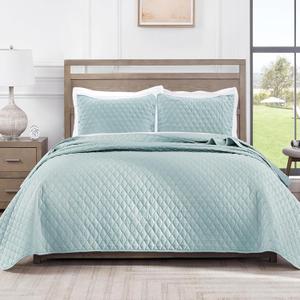Exclusivo Mezcla Reversible King Size Quilt Bedding Set with Pillow Shams, Lightweight Quilts King Size, Soft Bedspreads Bed Coverlets for All Seasons - (Light Blue, 104"x96")