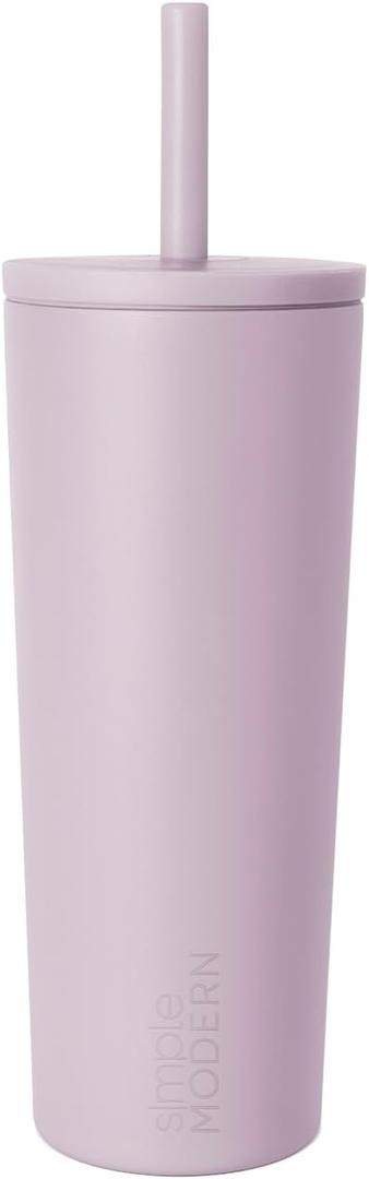Simple Modern Insulated Tumbler with Lid and Straw | Leak-Proof Iced Coffee Cup | Ceramic-Lined Stainless Steel Travel Mug | Gifts for Women Her Him | Classic Signature | 24oz | Lavender Mist