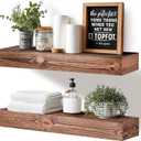 24x3x7 inch Floating Shelves Wall Mounted - Set of 2 Brown Rustic Solid Wood Wall Shelf - Heavy Duty Decorative Fireplace Mantel for Living Room, Bedroom, Bathroom, Kitchen