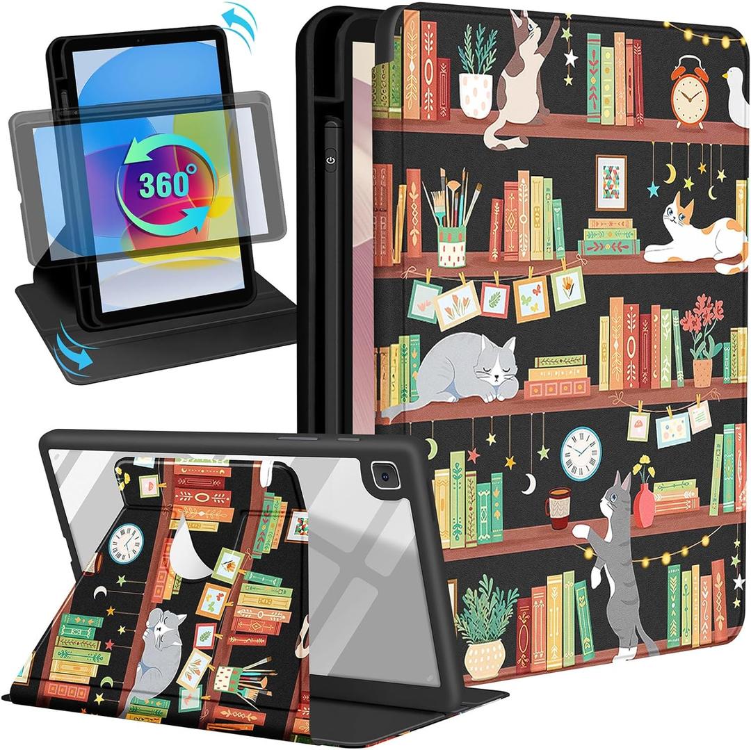 for Samsung Galaxy Tab A7 Lite Case 8.7 Inch Folio Cover with Pencil Holder Women Kids Cute Girls Girly Kawaii Cartoon Cat Unique Design Rotating Stand for Samsung Tablet A7 Lite Cases