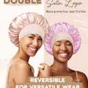 2 x BONNET QUEEN Silk Bonnet for Sleeping Women Satin Bonnet Hair Bonnet Adjustable Reversible Double Layered Sleep Night Cap for Curly Hair Jade and Pink (One Size)