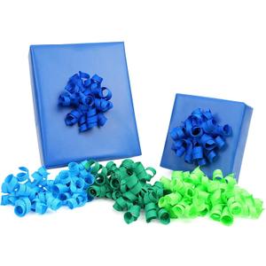 LaRibbon Blue and Green Bows - Curly Ribbon Gift Bows, Self Adhesive for Birthday Party, Gift Wrapping, Treat Bags - 8 Counts