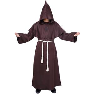 Myir JUN Monk Robe Medieval Friar Monk Priest Hooded Robe Cloak Halloween Tunic Hooded Uniform Monk Costume Cosplay Costume (X-Large, B-brown)