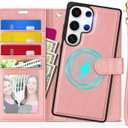 TUCCH Case for Galaxy S25 Ultra, [Detachable] Wrist Strap Magnetic PU Leather Wallet Case with RFID Blocking [Wireless Charging] 4 Card Slot Stand Removable Cover for Galaxy S25 Ultra 6.9", Rose Gold