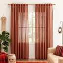 MYSKY HOME 90 Inches Long Curtains for Living Room Light Filtering Semi Sheer Curtains Bedroom Window Drapes Privacy Back Tab Farmhouse Rustic Boho Modern Country, Terracotta, 50" x 90", 2 Panels