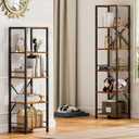 Furologee 6 Tier Tall Bookshelf, Industrial Narrow Bookcase, Display Standing Shelf Units, Metal and Wood Storage Rack Organizer for Living Room, Home Office, Entryway, Kitchen, Rustic Brown