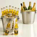 Silver 6L/6.34 Quart Ice Bucket Pack of 2 with Beer Opener for Party, Mimosa Bar Supplies. Stainless-Steel Beverage Tubs for Champagne Wine Cocktails, Metal Drink Cooler Holder Double Handles