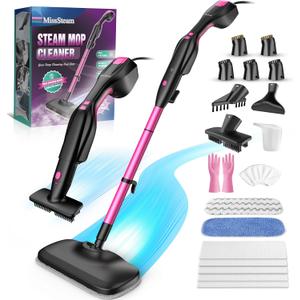 Standable Safe & High Temp Steam Mop Cleaner for Deep Cleaning, Powerful MultiPurpose and Heavy Duty Handheld Steam Cleaner, Detachable Floor Steamer with 18 Accessory for Hardwood Laminate Tile Grout (Black)