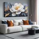 AOZEMI Floral Wall Decorations White Pictures Flowers Wall Art Modern Canvas Plant Gold Wall Decor for Living Room Bedroom Big Artwork 29"x 59"