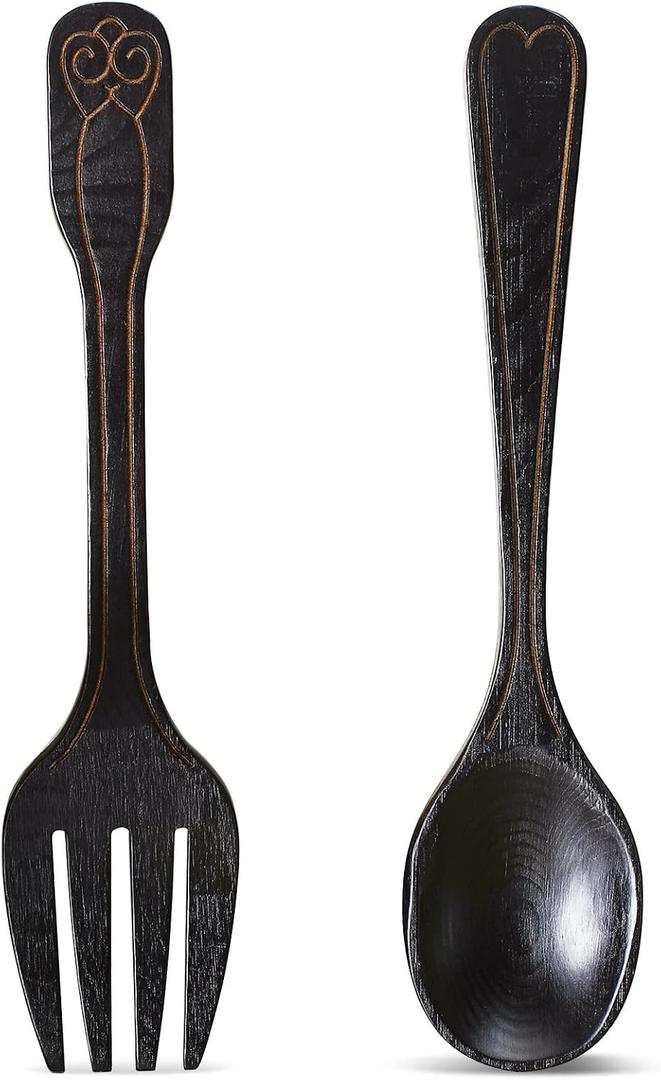 Fork and Spoon Wall Decor Rustic Kitchen Decor 2 Pieces Wooden Modern Spoon Wall Sign Fork and Art Farmhouse Wooden Spoons for Home Kitchen Dining Room