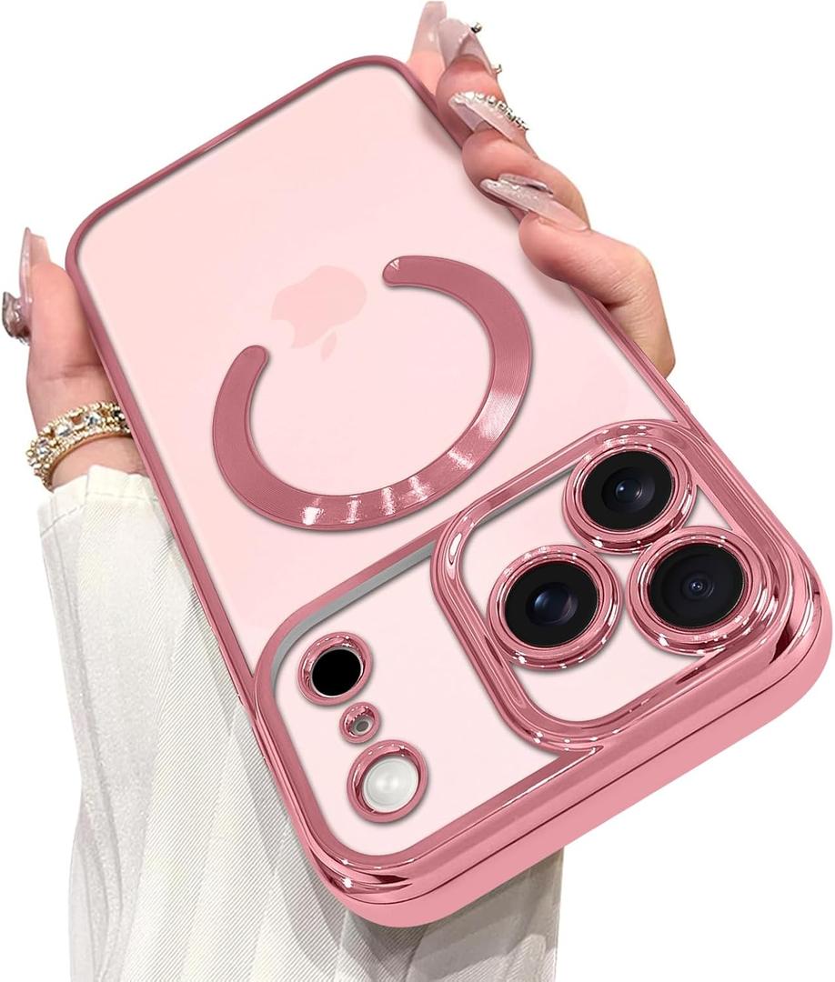 OOK Magnetic Case Made for iPhone 17 Pro Max 6.9 Inch [Compatible with MagSafe] Soft TPU Anti-Scratch Shockproof Protective Phone Cover Slim Clear Case for Women Men - Pink