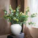 GeLive Short Round White Ceramic Vase Table Centerpiece Moon Jar Jingdezhen Handmade Pottery Vase Glossy Finish Planter Pot Waterproof for Fresh Dried Flower Home Decor Kitchen Utensil Holder