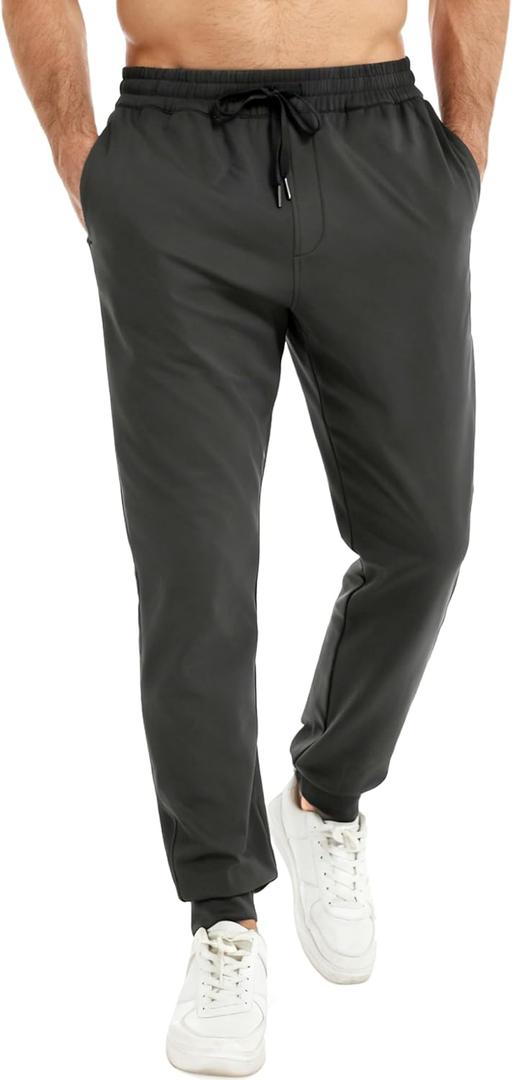 Men's Fleece Lined Joggers  Stretch Thermal Athletic Sweatpants Tapered Fit with Zipper Pocket for Running Gym (XXXL)