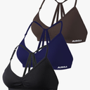 AUROLA Mercury Workout Sports Bras Women Athletic Removable Padded Backless Strapy Minimal Crop Top Pack(Black+ Naval Academy+Chocolate Torte) M