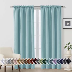 OVZME Aqua Blackout Curtains for Bedroom 72 Inch Length 2 Panels Set, Thermal Insulated Curtains for Living Room Nursery, Dual Rod Pocket Window Drapes for Patio French Door Front Door, 2x40Wx72L
