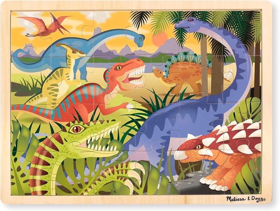 Melissa & Doug Dinosaurs Wooden Jigsaw Puzzle with Storage Tray (24 pcs)