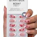 BTArtbox French Tip Press On Nails - Date Night, Lamp-Curable 3D Red Lips Short Almond Press On Nails with Glue and Adhesive Tabs for Women in 16 Sizes - 32 Nails All-in-One Kit