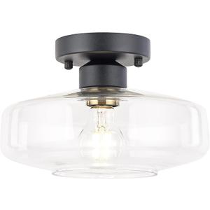 The E26 Built-in Frosted Glass Blackout Ceiling lamp is Suitable for Decorative Lighting in Kitchens, corridors and bathrooms(Matte Black+Clear Glass)