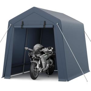 GarveeLife 7x10 ft Portable Outdoor Storage Shed with Roll-Up Zipper Door & Vents, 240G Heavy-Duty Shelter Waterproof PE Tarp, UV-Resistant Carport for Motorcycle, Firewood, Tools -Gray