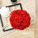 Velvet Roses in Crystal Glass Vase, Artificial Flowers with Vase, Silk Flower Arrangements for Home, Wedding, and Office Décor Table Arrangement Centerpiece, Red