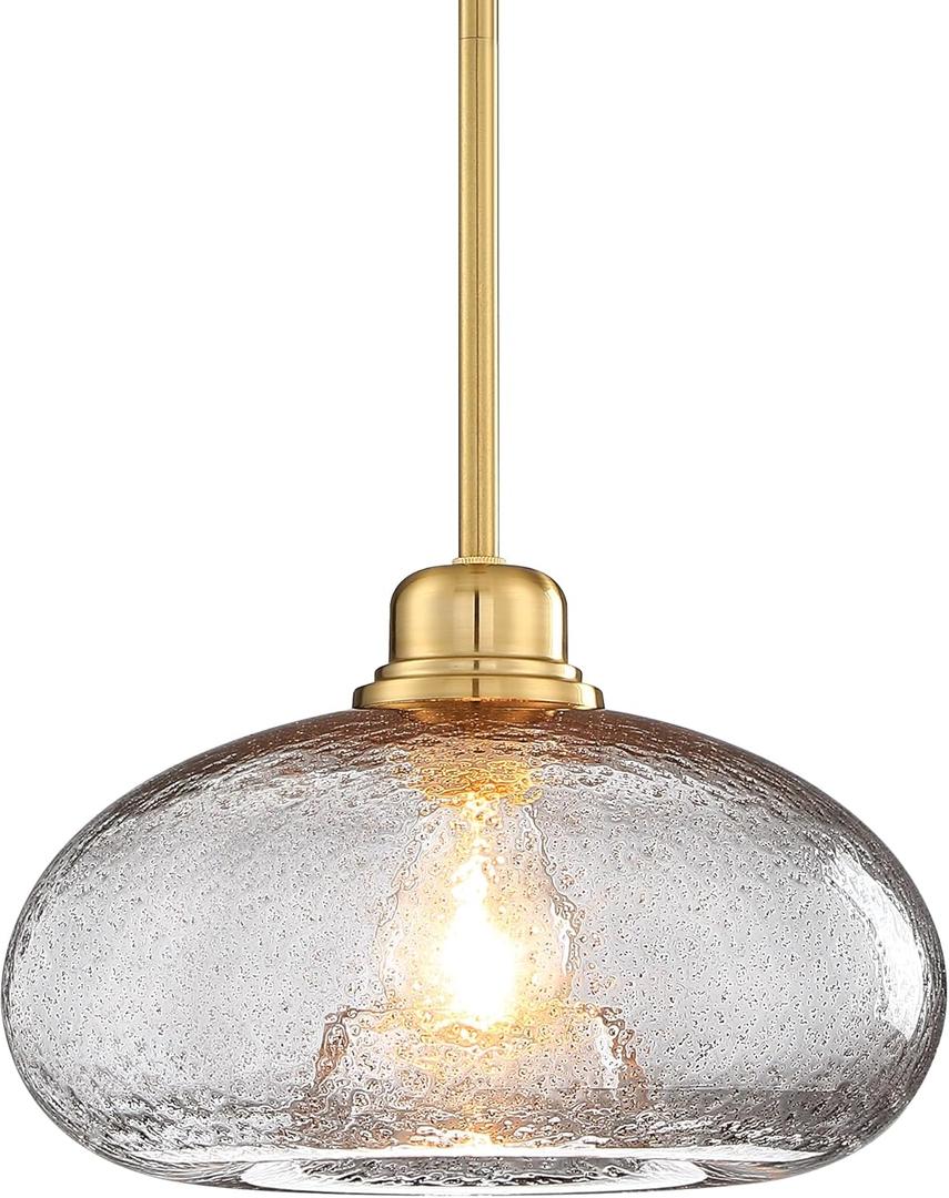 11" Large Pendant Lights Kitchen Island, Modern Gold Hanging Light with Grey Seed Glass Shade,Small Chandelier Lighting for Dining Room,Entryway DD029-1-H (Gray)