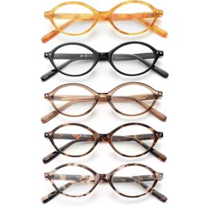 JM 5 Pack Oval Reading Glasses for Women, Trendy Blue Light Blocking Computer Readers with Spring Hinges