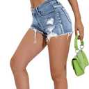 COZYEASE Women's Ripped Raw Trim Denim Shorts Plain Zipper Fly Straight Leg Jean Shorts (Blue, S)