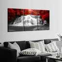 KREATIVE ARTS Black White and Red Canvas Wall Art 3 Pieces Red Woods Waterfall Canvas Print Landscape Paintings Framed Picture for Office and Home Dcor Ready to Hang 16x24inch