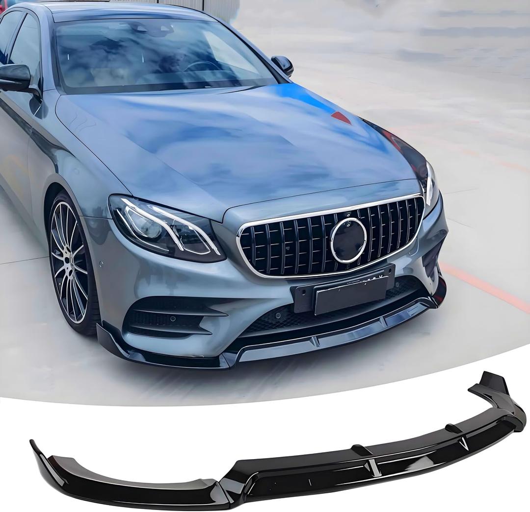 Front Bumper Lip Splitter Spoiler Fit for Mercedes E-Class E300/ E350/ E400/ E450/ E43/ E53/ W213 2017-2020 (Sport Sedan Models Only), Gloss Black 3pcs Air Chin Body Kit Exterior Accessories
