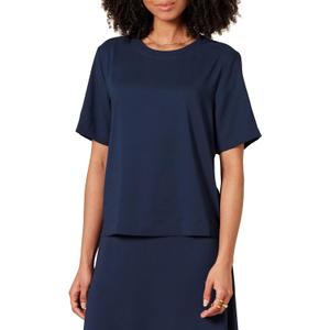 Amazon Essentials Women's Regular-Fit Georgette Short Sleeve Top, Navy, Medium