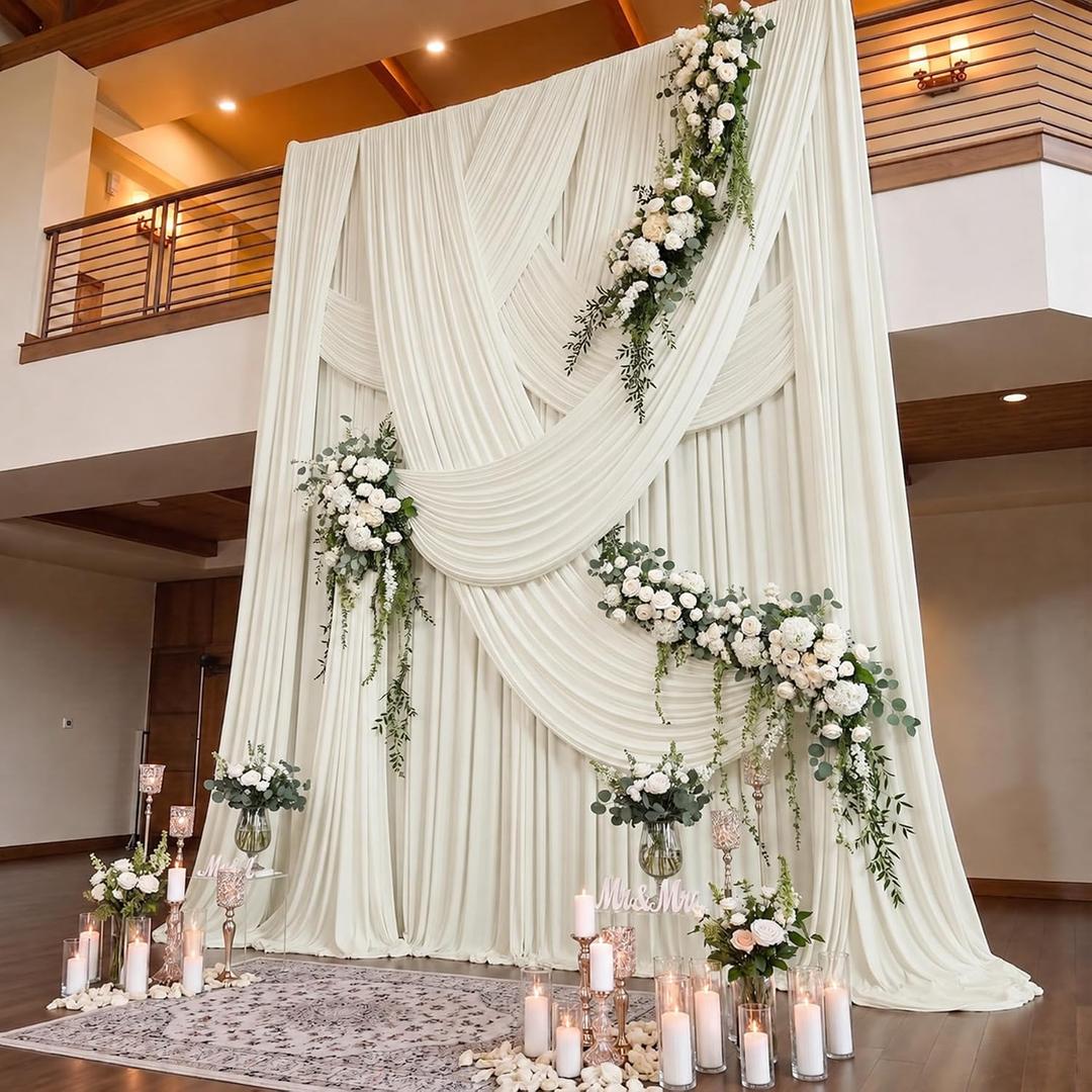 12 Panels 5x15ft Ivory Backdrop Curtains for Parties, Wrinkle Free Polyester Ivory Photo Backdrop Drapes 15 ft Long Back Drop Cloth Drapery for Wedding Birthday Photography Background, 5ftx15ft_12 Panels
