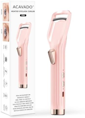 Heated Eyelash Curler Premium PRO - Fast Heat up in 8s - 24 Hours Long Lasting - Rechargeable Electric Eyelash Curler with Type-C, Innovative L Silicone, 2 Heat Modes, Anti-Burn Eyelid, Pink