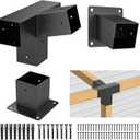 15 3-Way 3pcs Slanted Roof Pergola Bracket Set, Roof Wall Mount Extension Bracket Kit,4" x 4" (Actual: 3.5x3.5 Inch) Powder-Coated Pergola Hardware for Porch,Gazebo, Backyard