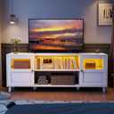 TV Stand for 65 inch TV with LED and Storage, White Morden TV Entertainment Center for Bedroom, TV Console with 2 Open Shelves and 2 Doors, Wood TV Cabinet with LED Lights for Living Room