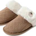 Csfry Women's Ultra Soft Plush Knit Slippers Warm Non-Slip Indoors And Outdoor House Shoes, Brown5-6