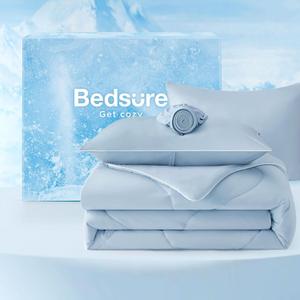Bedsure Cooling Comforters Queen Size Set 4 Pieces, Blue Cooling Blanket for Hot Sleepers, Double-Sided Cool Tech Queen Bedding Set with Breathable Lightweight Comforter, Sheet & Pillowcases