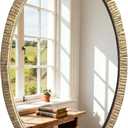 Oval Gold Wall Mirror 32"x20", Rustic Textured Mental Frame Decorative Mirror, Vintage Farmhouse Accent Wall Mounted Mirror for Bathroom, Living Room, Entryway Decor