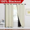 NICETOWN Living Room Completely Shaded Draperies, Privacy Protection & Noise Reducing Ring Top Drapes, Black Lined Insulated Window Treatment Curtain Panels (Beige, 2 Pieces, W42 x L72)