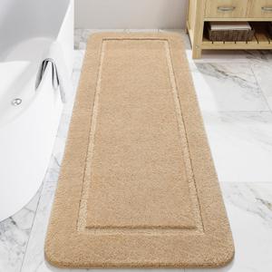 LOCHAS Bathroom Rugs, 24" x 70" Long Bath Rug, Non Slip Washable Bathroom Runner Rug Soft Thick Absorbent Bath Mat for Shower, Shaggy Plush Luxury Large Bath Rug, Beige