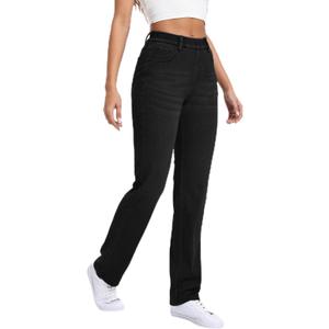 Women's Straight Leg Jeans Stretch Sweatpant Jeans Pull on High Waisted Comfort Soft Denim Pants (Black, XXL)