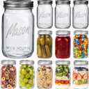 WELLIFE Wide Mouth Mason Jars, 12 Pack Mason Jars 32 oz for Pickling, Canning, Fermenting and Food Storage, Microwave & Dishwasher Safe