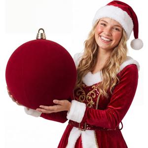 Threan 12 Inch Large Burgundy Velvet Christmas Ball Ornaments
